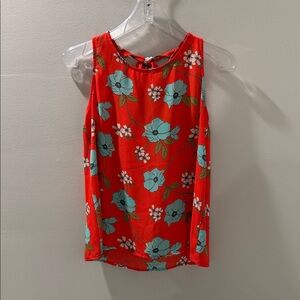 W5 Orange Floral Sleeveless Top Loose Fit Ties Upper Back Lightweight S